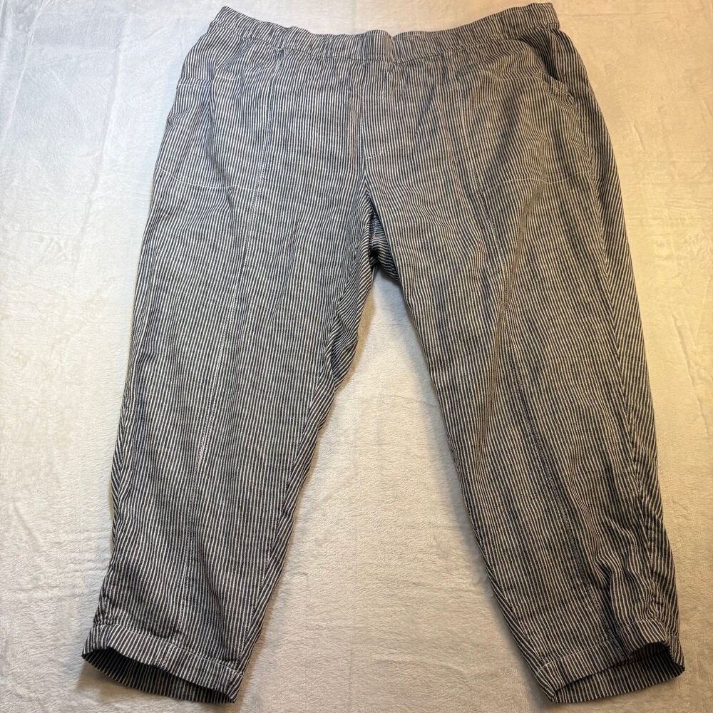 Pants Old Navy Linen Cotton Blend Pants 3X Striped Pull On High Rise Taper